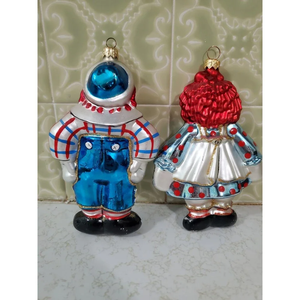 Vintage Kurt Adler Polonaise Raggedy Ann & Andy Glass Christmas Ornament Poland